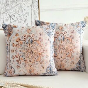 Vintage Medallion Accent Pillow - Blue and Beige